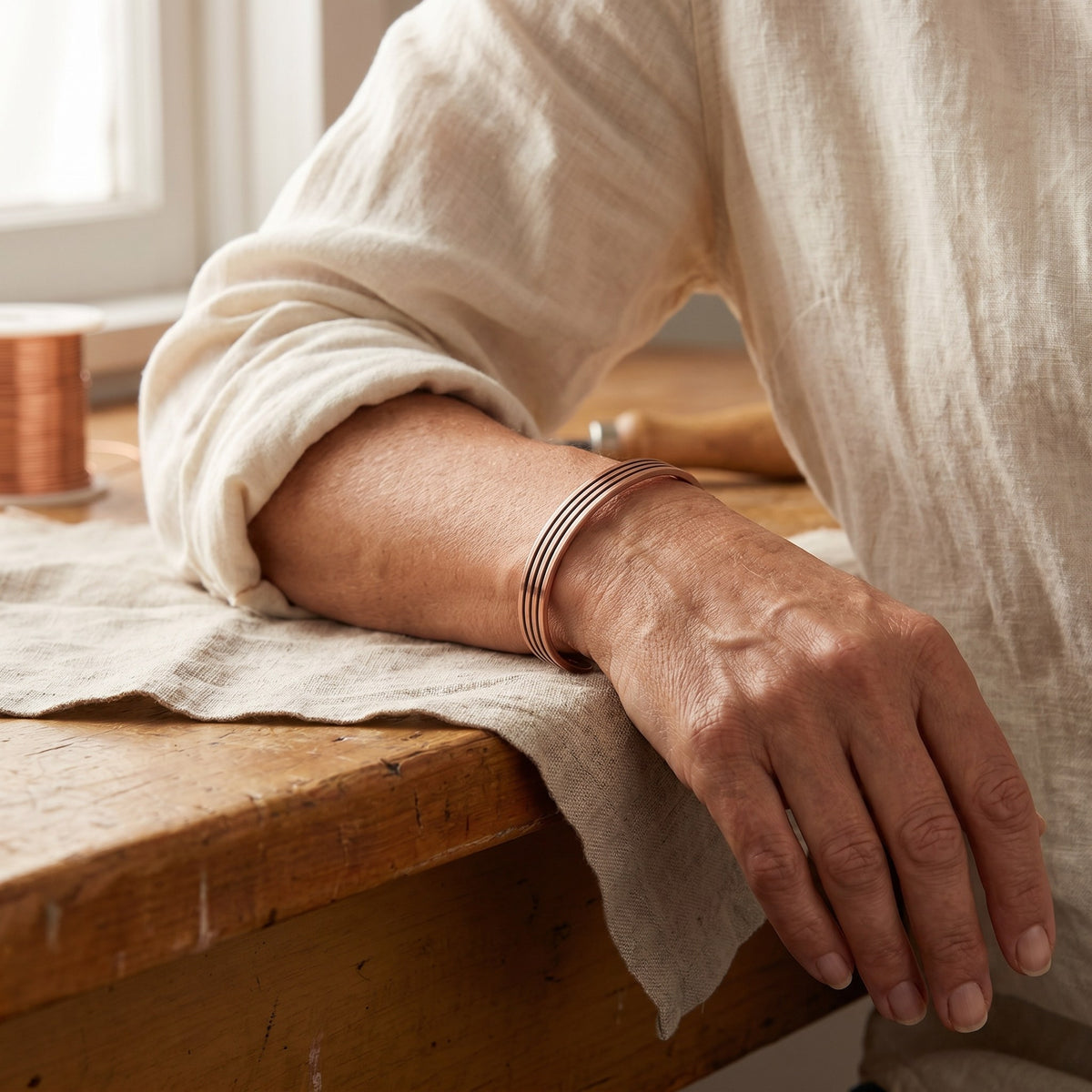Nora's Sage Copper Bracelet