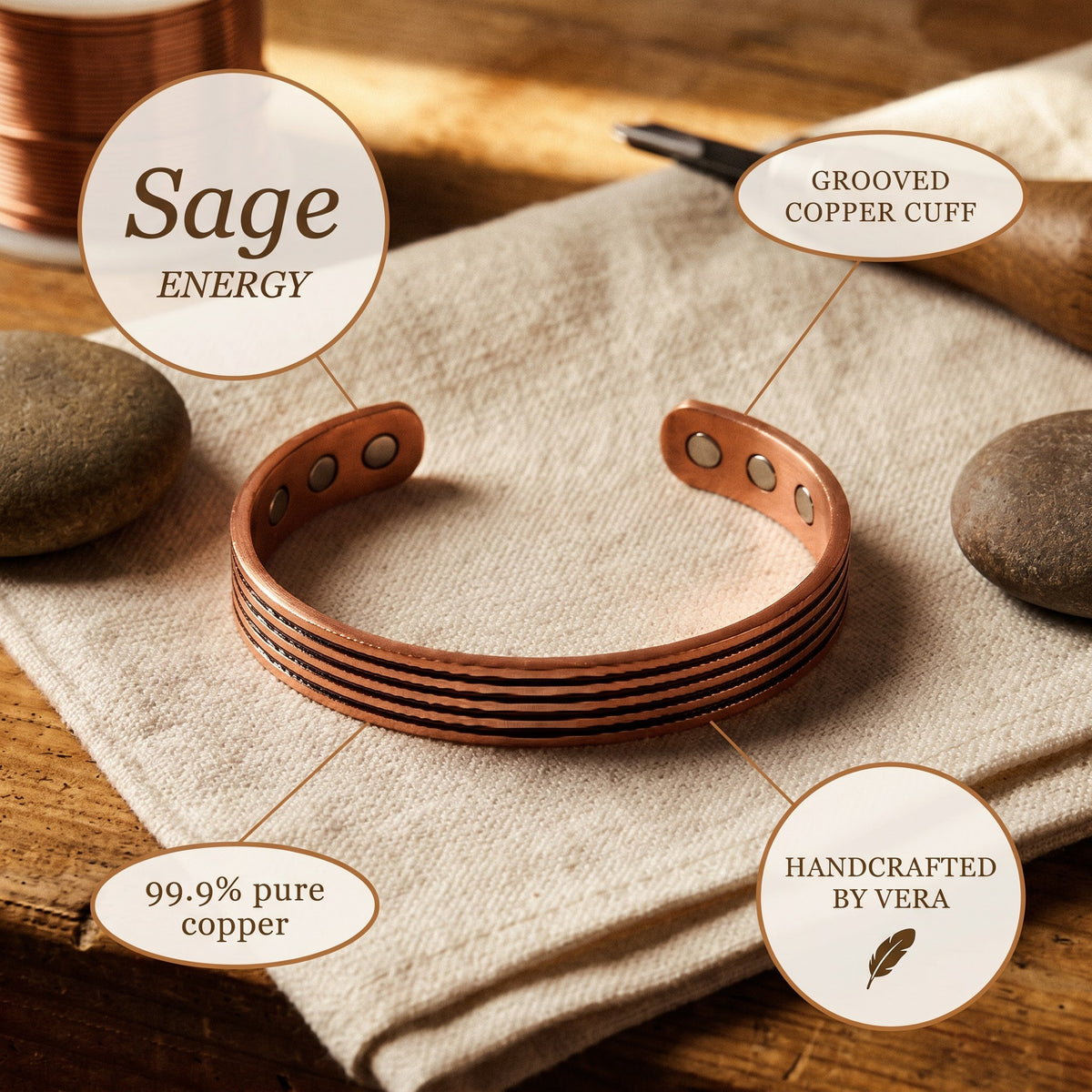 Nora's Sage Copper Bracelet